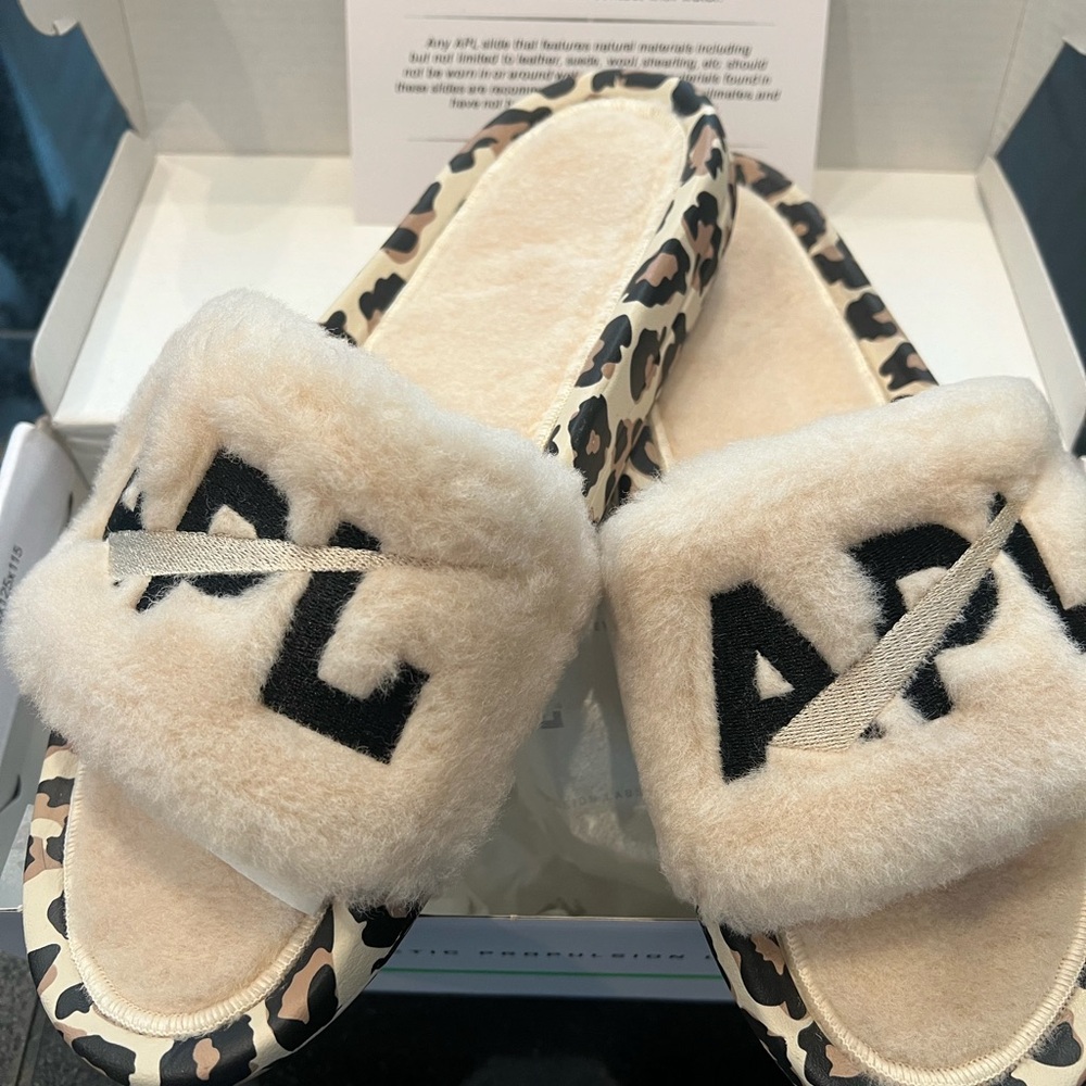 APL Women's Leopard Sherling sz 10 Slides - $180 RETAIL